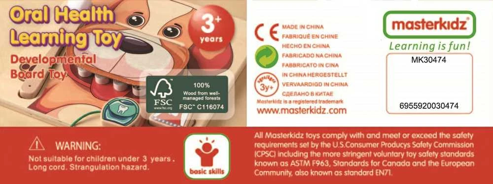 MASTERKIDZ Edukacinė lenta Montessori su šunimi - sveikos burnos higienos mokymas
