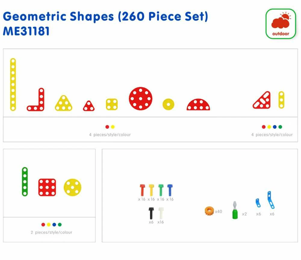 MASTERKIDZ Geometrinių Formų Rinkinys Kločiams STEM 260 vnt.