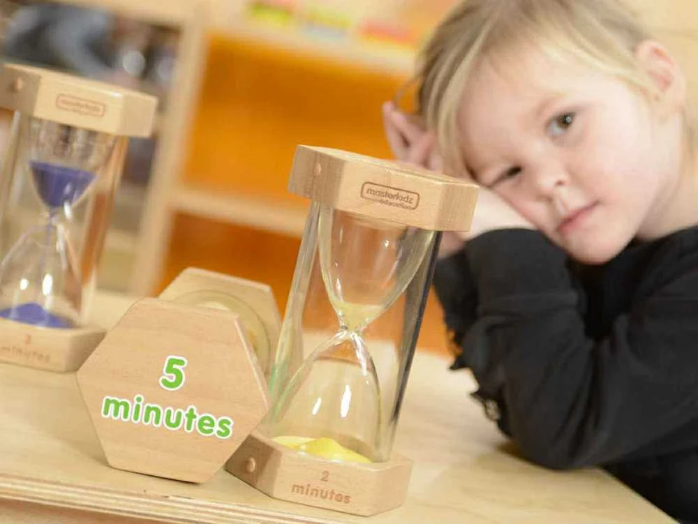 MASTERKIDZ smėlio laikrodžių rinkinys laikui pažinti
