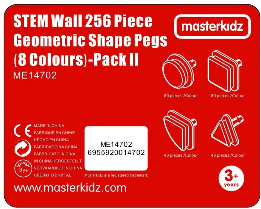 MASTERKIDZ 64 geometrinių formų kaiščių rinkinys STEM lentoms