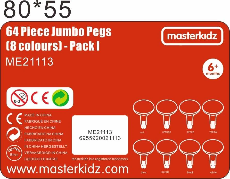 MASTERKIDZ spalvingi dideli kaiščiai STEM lentai, 64 vnt. - 8 spalvos