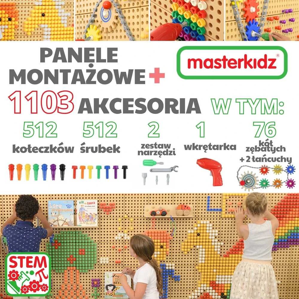 MASTERKIDZ STEM tvirtinimo plokštės 2 x 120 x 80 cm + XXL priedų rinkinys