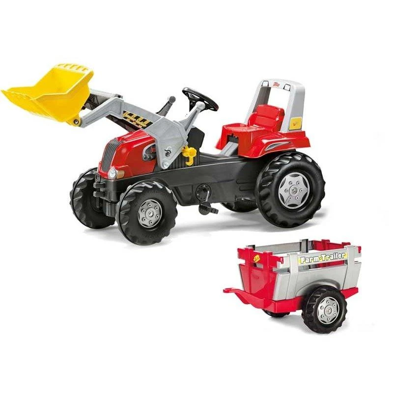 Rolly Toys 811397 Rolly Junior RT traktorius su priekaba ir kaušu Raudona Rolly žaislai