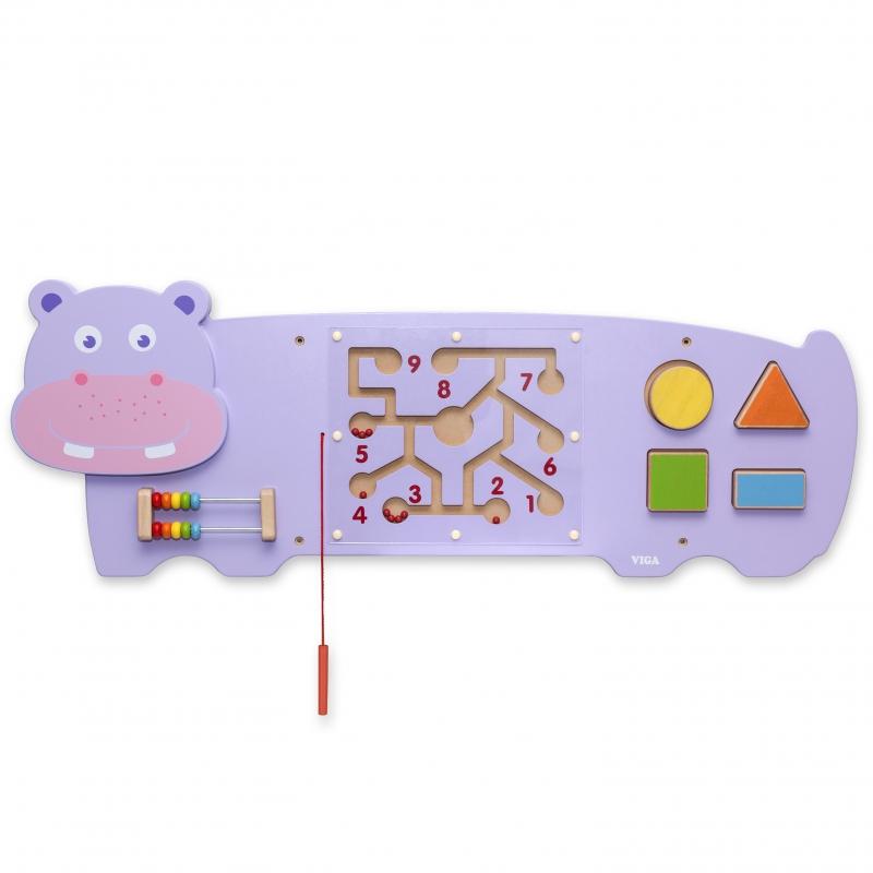 Viga Toys Medinė Hipopotamo Sensorinė Manipuliacinė Lenta