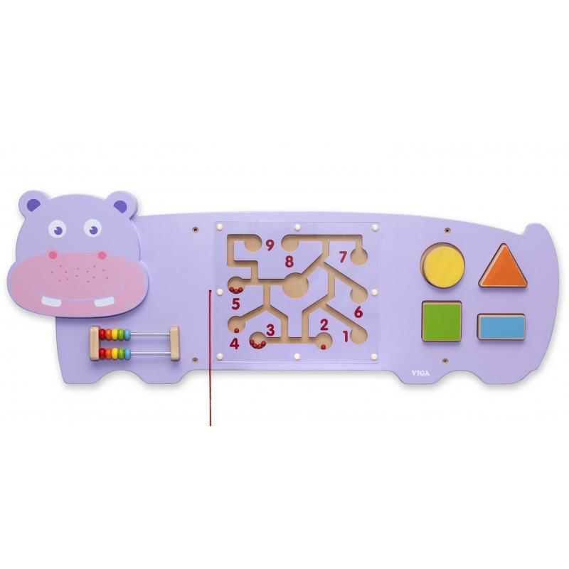 Viga Toys Medinė Hipopotamo Sensorinė Manipuliacinė Lenta