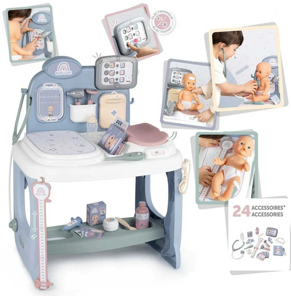 „Smoby“ kūdikių priežiūros medicinos centras lėlių priežiūrai su elektronine tabletė + 24 AKC.