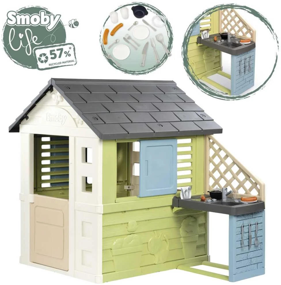 SMOBY Life lauko namelis PRETTY su virtuvėle ir 17 priedų
