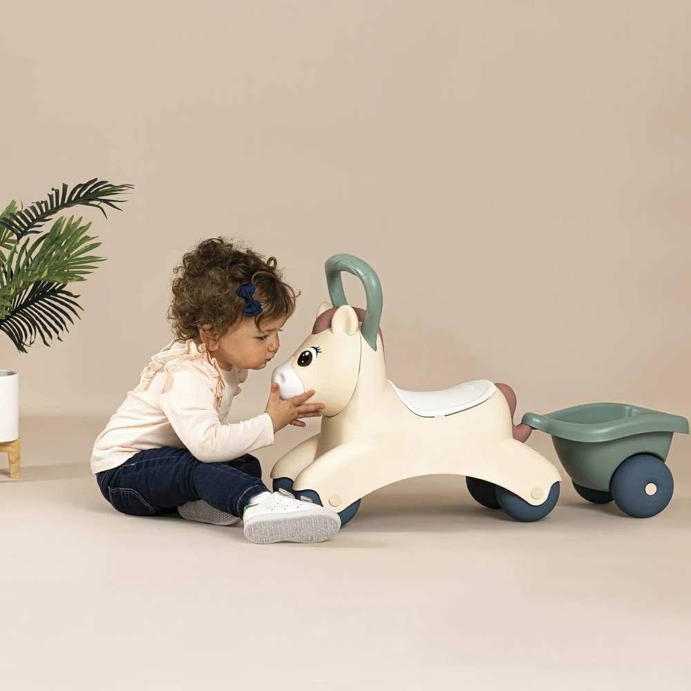 Paspiriama mašinėlė Smoby Cute Baby Pony su priekaba