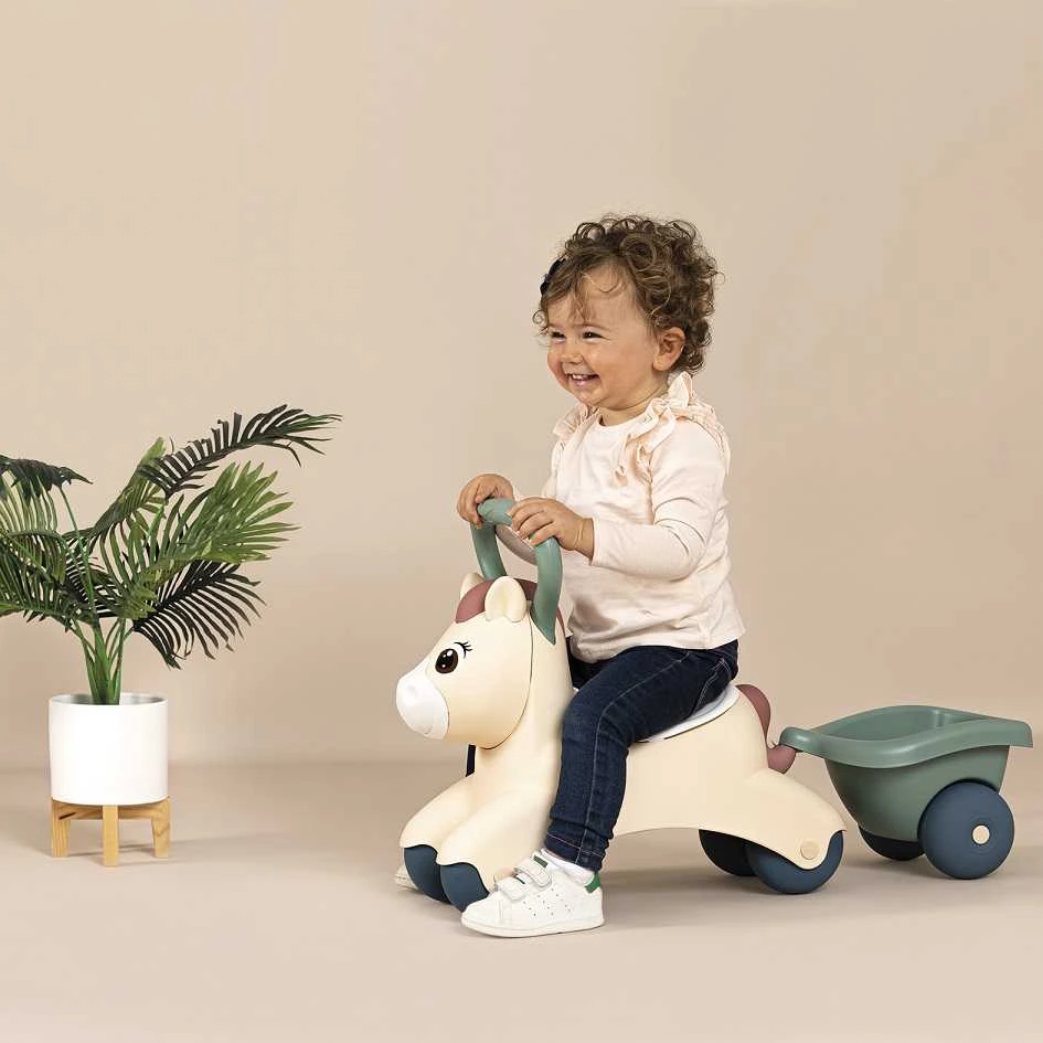 Paspiriama mašinėlė Smoby Cute Baby Pony su priekaba