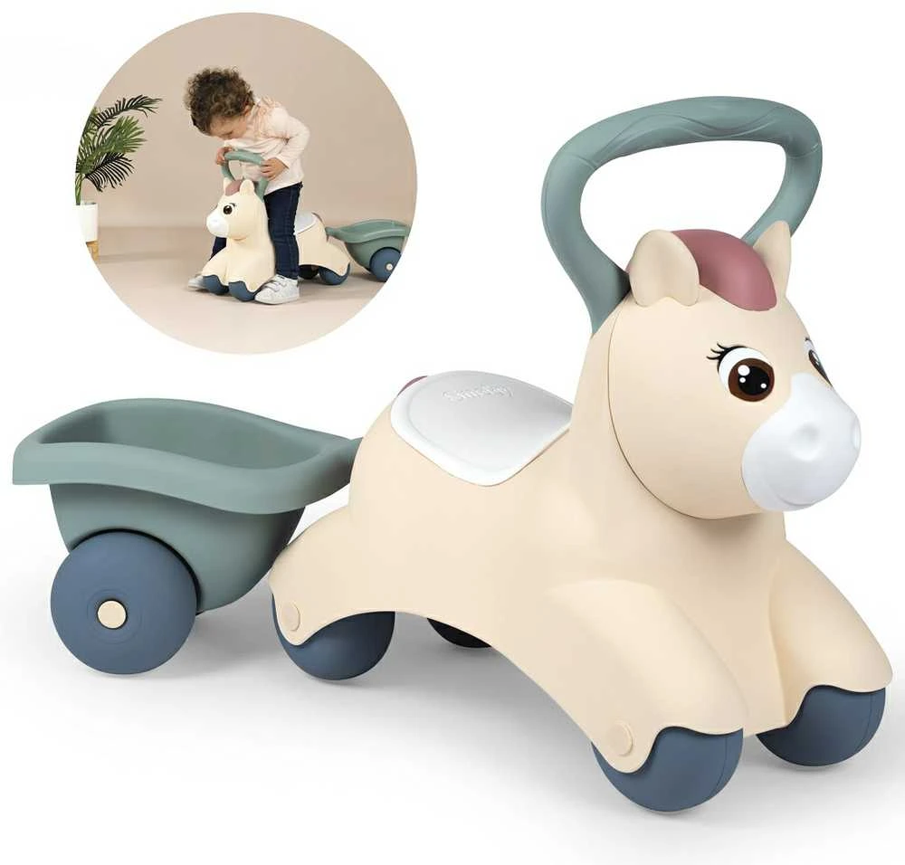 Paspiriama mašinėlė Smoby Cute Baby Pony su priekaba