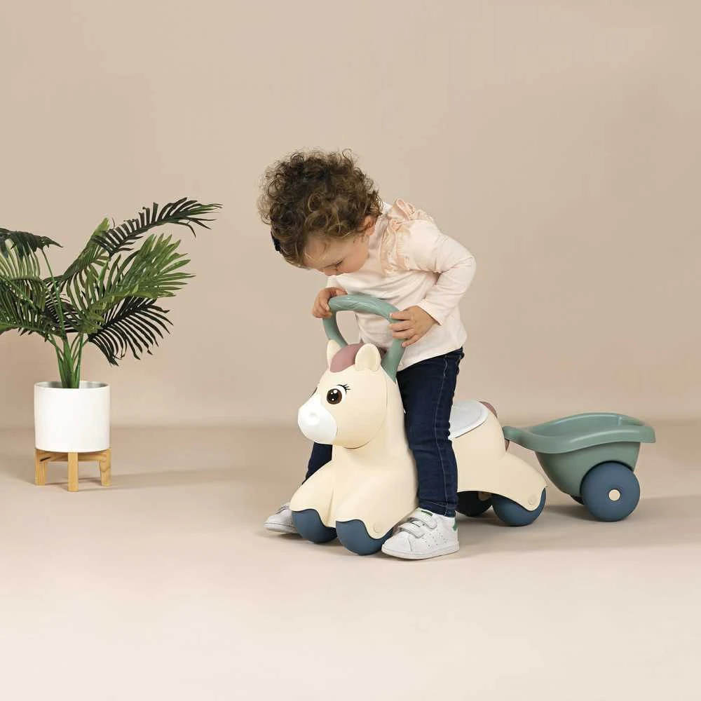 Paspiriama mašinėlė Smoby Cute Baby Pony su priekaba