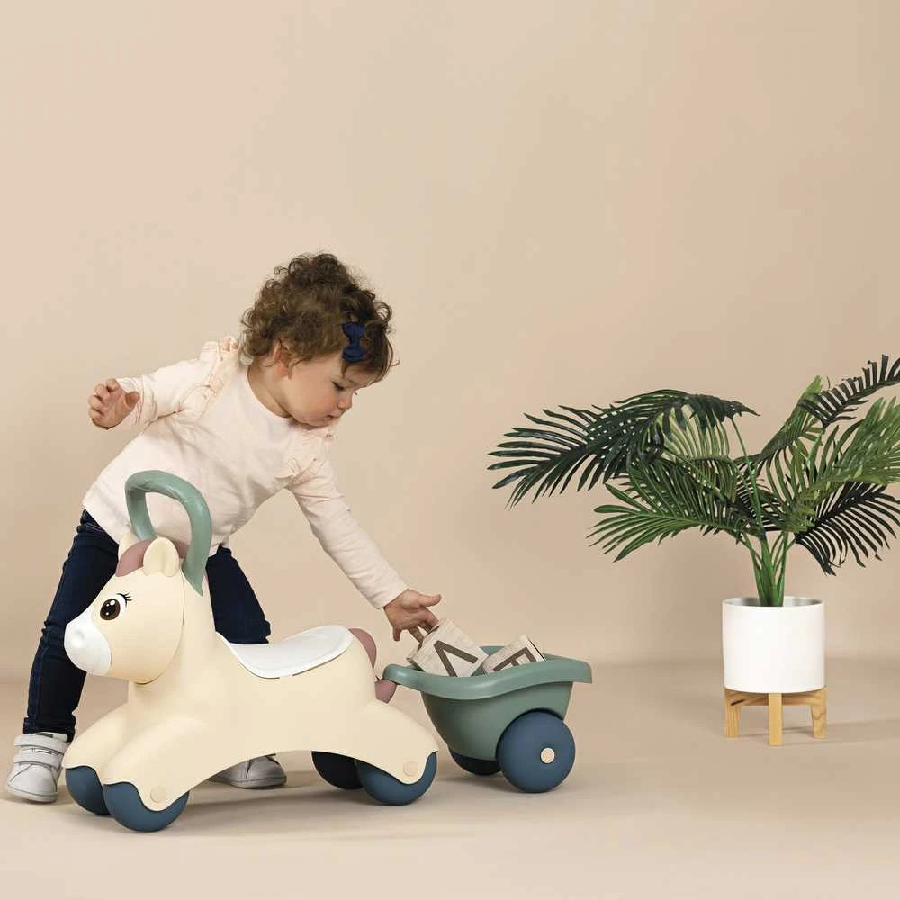 Paspiriama mašinėlė Smoby Cute Baby Pony su priekaba