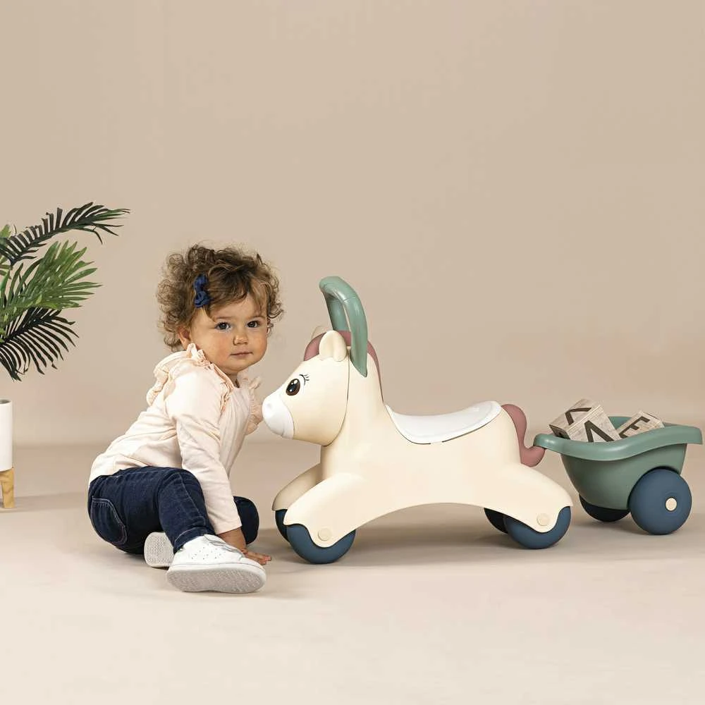 Paspiriama mašinėlė Smoby Cute Baby Pony su priekaba