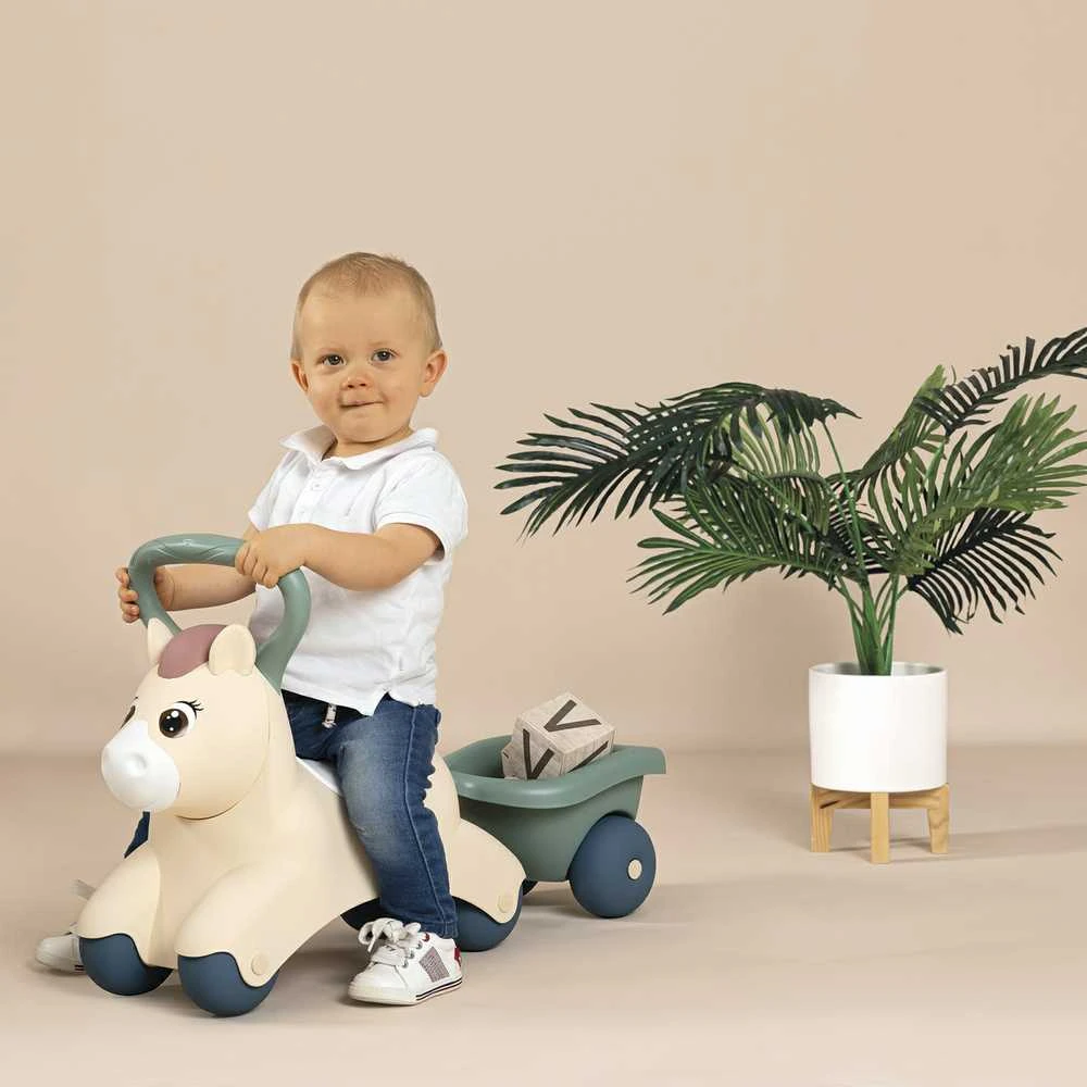 Paspiriama mašinėlė Smoby Cute Baby Pony su priekaba