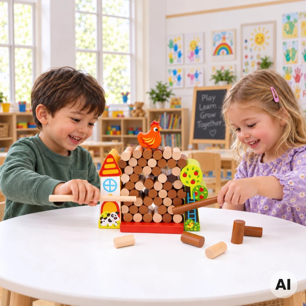 Tooky Toys TOOKY TOY Arkadinis žaidimas Krintanti višta Medinis ūkis