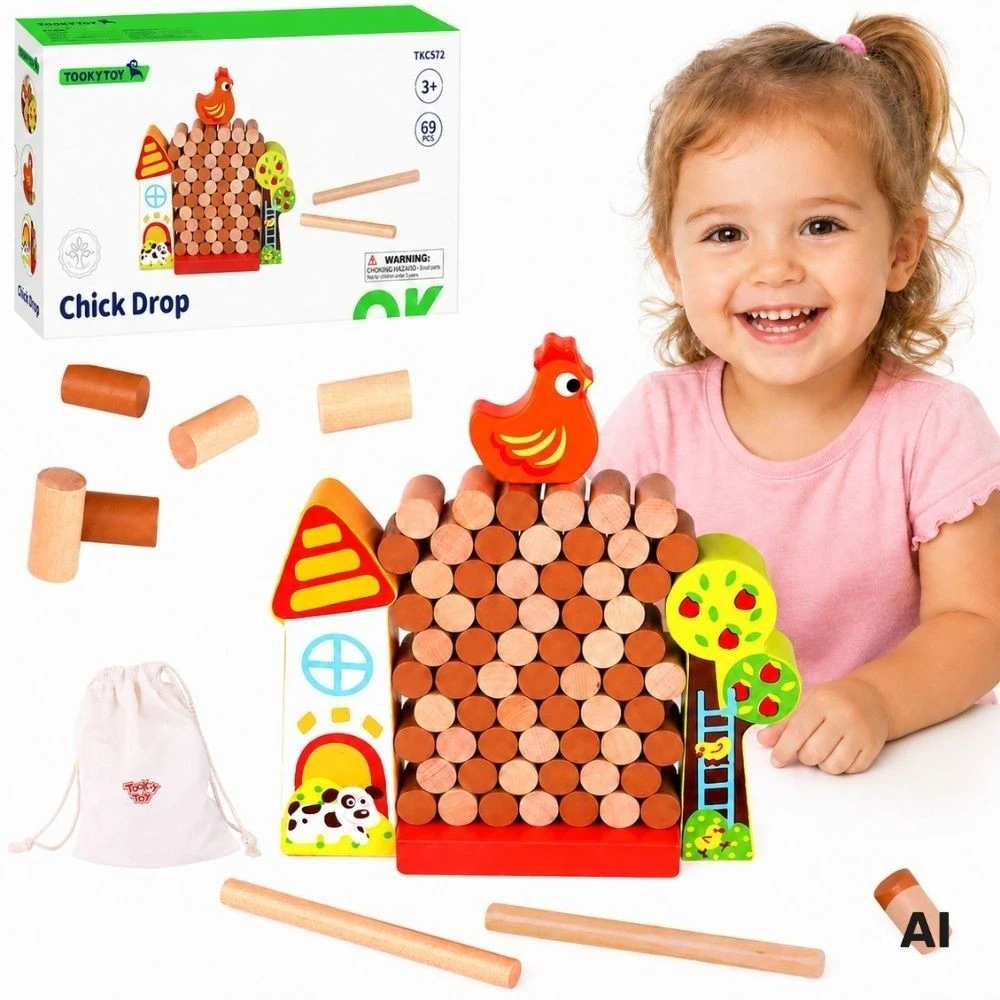 Tooky Toys TOOKY TOY Arkadinis žaidimas Krintanti višta Medinis ūkis