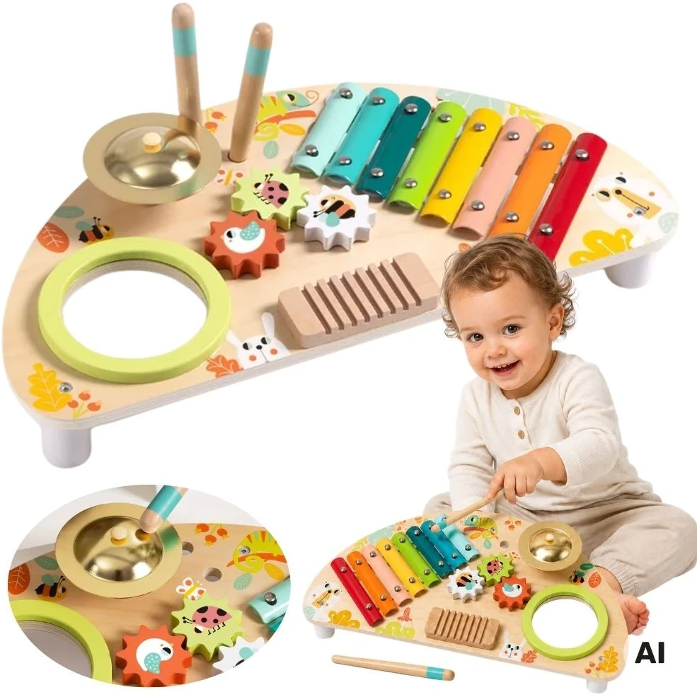 Tooky Toys Paimtas žaislinis daugiafunkcinis instrumentas Muzikinis centras ksilofonas Tarka trębek būgno plokštelė