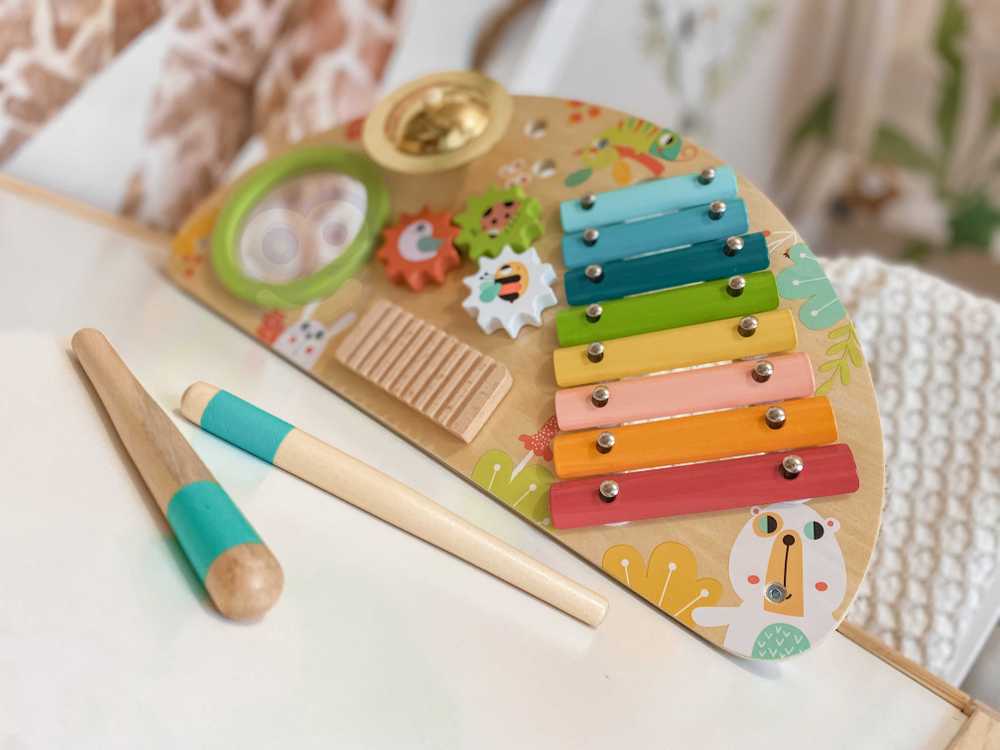 Tooky Toys Paimtas žaislinis daugiafunkcinis instrumentas Muzikinis centras ksilofonas Tarka trębek būgno plokštelė