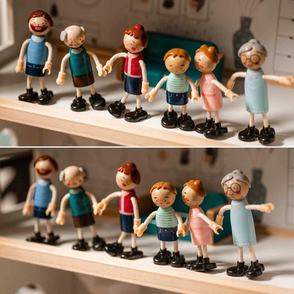 Tooky Toys TOOKY TOY Lėlių Namas Medinis 3 Aukštų su 6 Figūrėlėmis