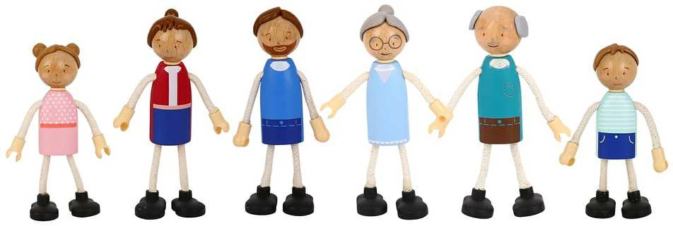 Tooky Toys TOOKY TOY Lėlių Namas Medinis 3 Aukštų su 6 Figūrėlėmis
