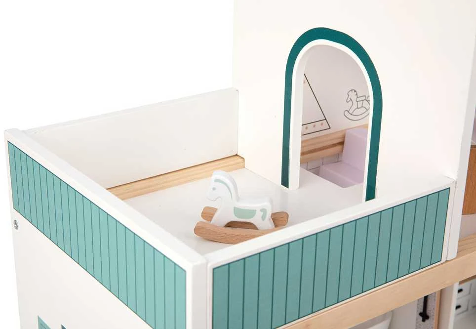 Tooky Toys TOOKY TOY Lėlių Namas Medinis 3 Aukštų su 6 Figūrėlėmis