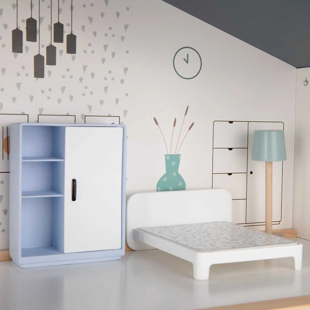 Tooky Toys TOOKY TOY Lėlių Namas Medinis 3 Aukštų su 6 Figūrėlėmis