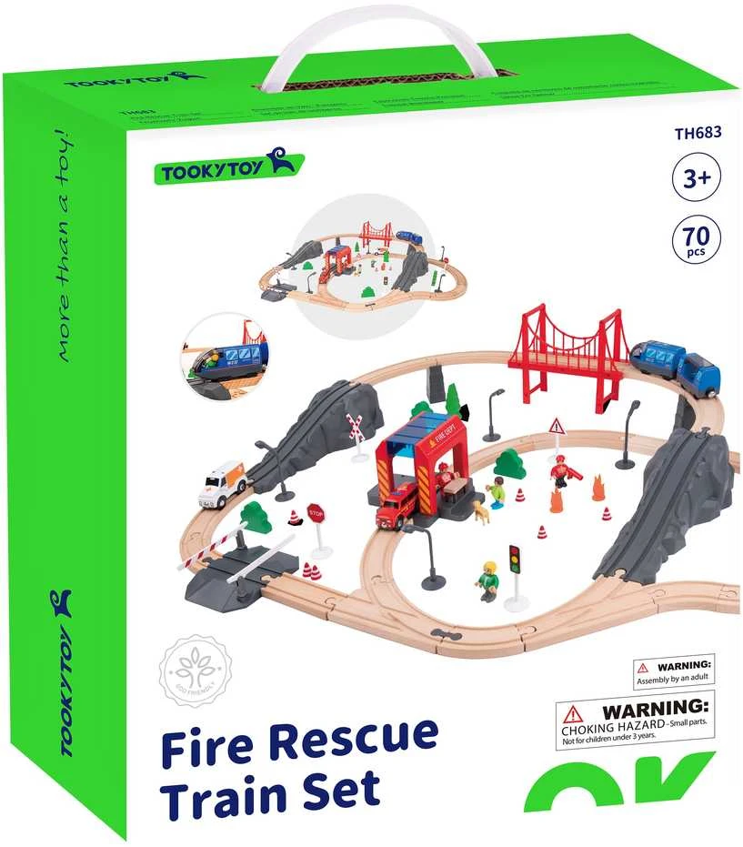 Tooky Toys Paimta žaislinė medinė eilės gaisro stažuotės greitosios pagalbos automobiliu 70 EL.