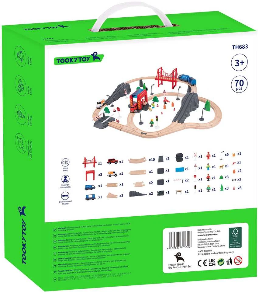 Tooky Toys Paimta žaislinė medinė eilės gaisro stažuotės greitosios pagalbos automobiliu 70 EL.