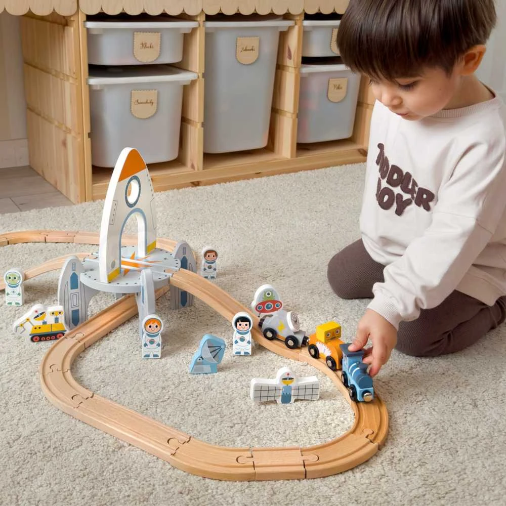 Tooky Toys TOOKY TOY medinė kosminė traukinuko trasa