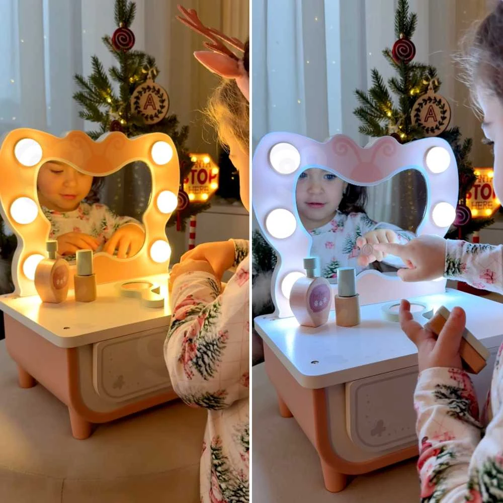 Tooky Toys Medinis makiažo staliukas TOOKY TOY Drugelis su LED apšvietimu