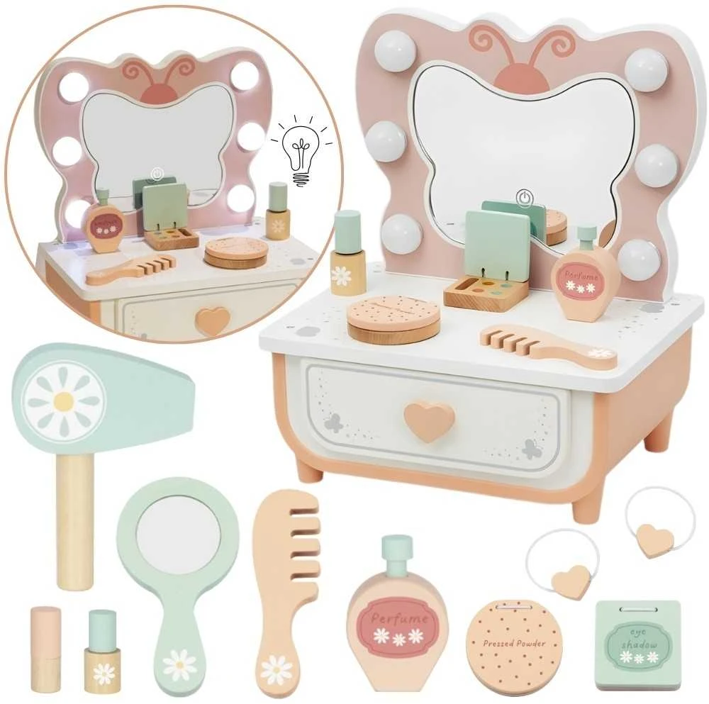 Tooky Toys Medinis makiažo staliukas TOOKY TOY Drugelis su LED apšvietimu