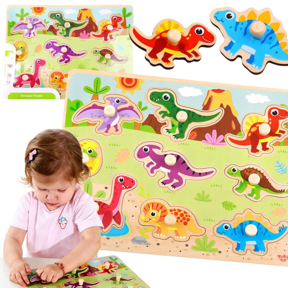 Tooky Toys Paėmę žaislinę medinę montessori dėlionės dėlionės dinozaurai