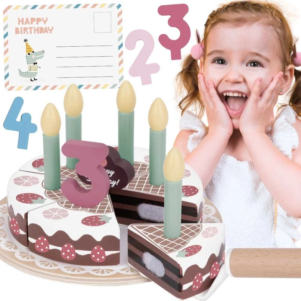 Tooky Toys Medinis gimtadienio tortas su žvakutėmis TOOKY TOY