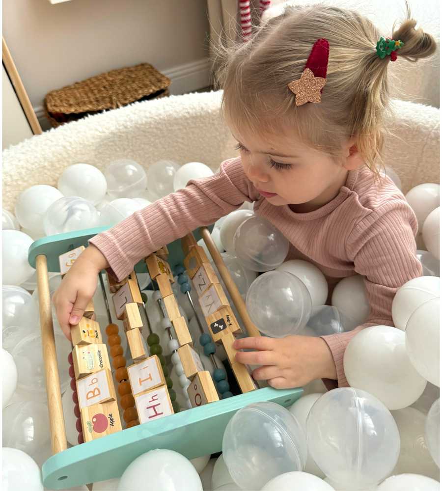 Tooky Toys Medinis dvipusis skaitliukas su abėcėle ir paveikslėliais
