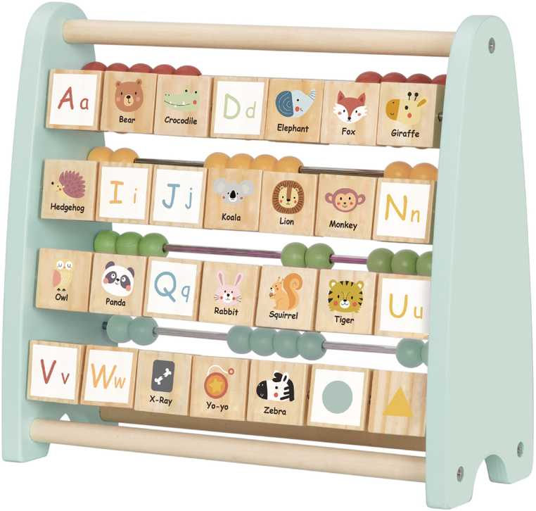 Tooky Toys Medinis dvipusis skaitliukas su abėcėle ir paveikslėliais