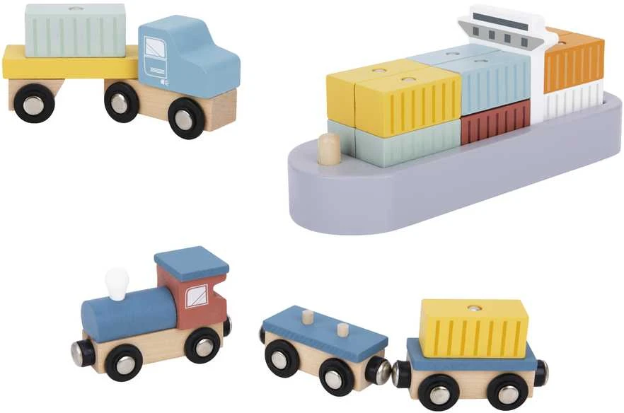 Tooky Toys TOOKY TOY medinis uosto kranas su transporto priemonėmis