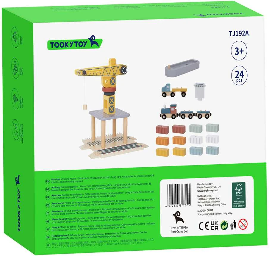 Tooky Toys TOOKY TOY medinis uosto kranas su transporto priemonėmis