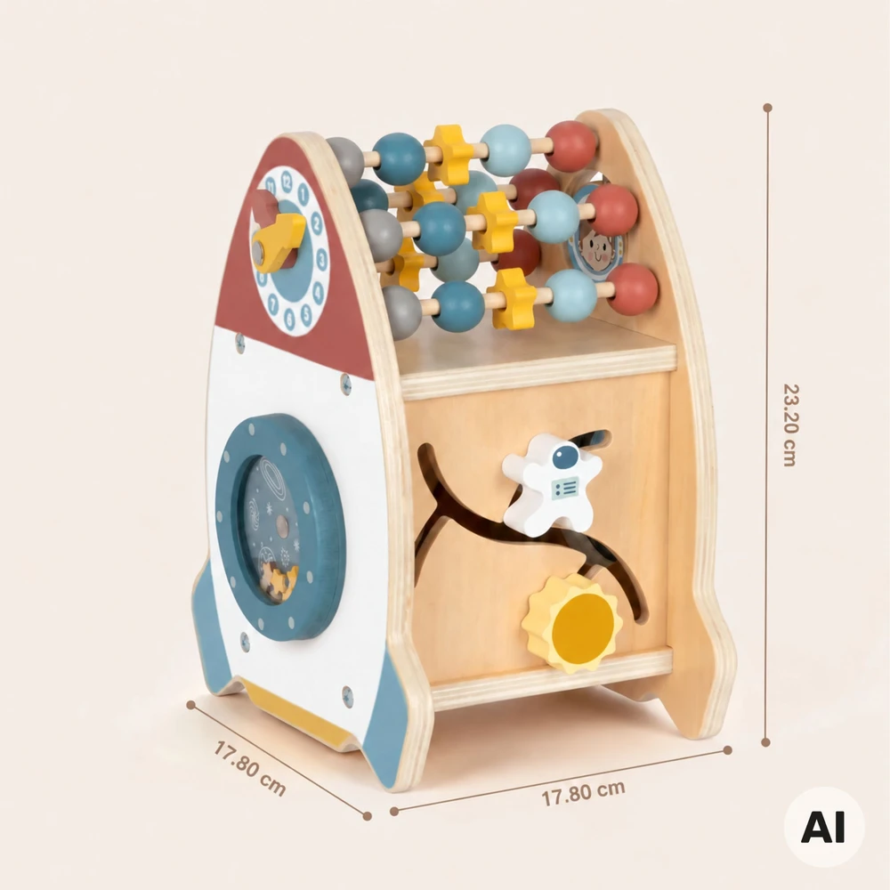 Tooky Toys TOOKY TOY Erdvės raketa lavinamasis rūšiuoklis medinis labirintas
