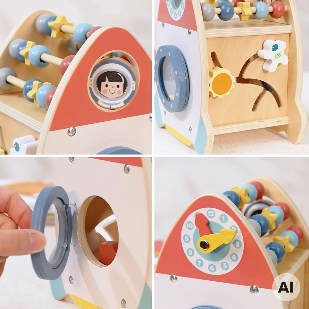 Tooky Toys TOOKY TOY Erdvės raketa lavinamasis rūšiuoklis medinis labirintas