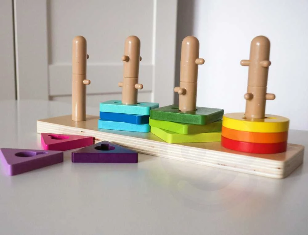 Tooky Toys Žaislų žaislų formos rūšiavimas su spalvingais „Montessori“ blokais