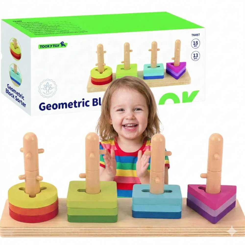 Tooky Toys Žaislų žaislų formos rūšiavimas su spalvingais „Montessori“ blokais