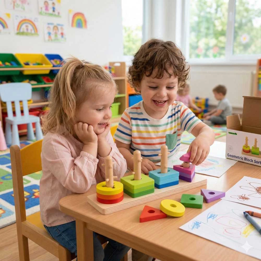 Tooky Toys Žaislų žaislų formos rūšiavimas su spalvingais „Montessori“ blokais