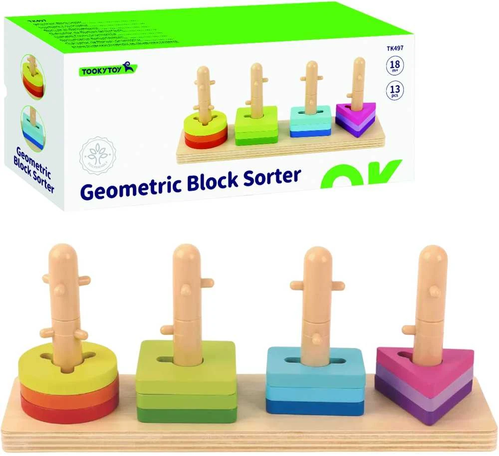 Tooky Toys Žaislų žaislų formos rūšiavimas su spalvingais „Montessori“ blokais
