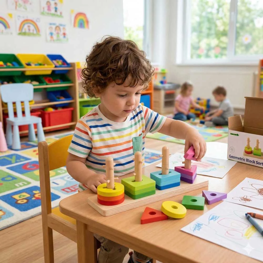 Tooky Toys Žaislų žaislų formos rūšiavimas su spalvingais „Montessori“ blokais