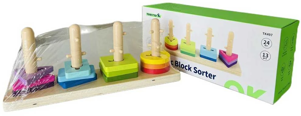 Tooky Toys Žaislų žaislų formos rūšiavimas su spalvingais „Montessori“ blokais