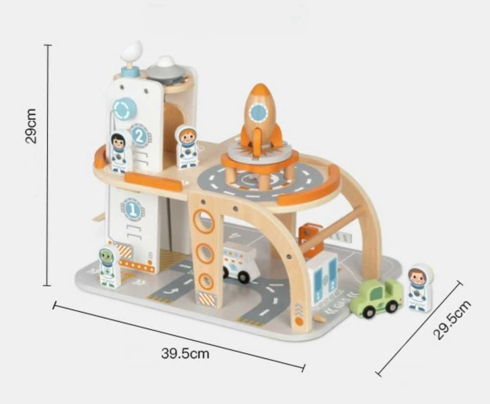 Tooky Toys Medinė kosminė stovėjimo stotis-kosminis parkingas TOOKY TOY
