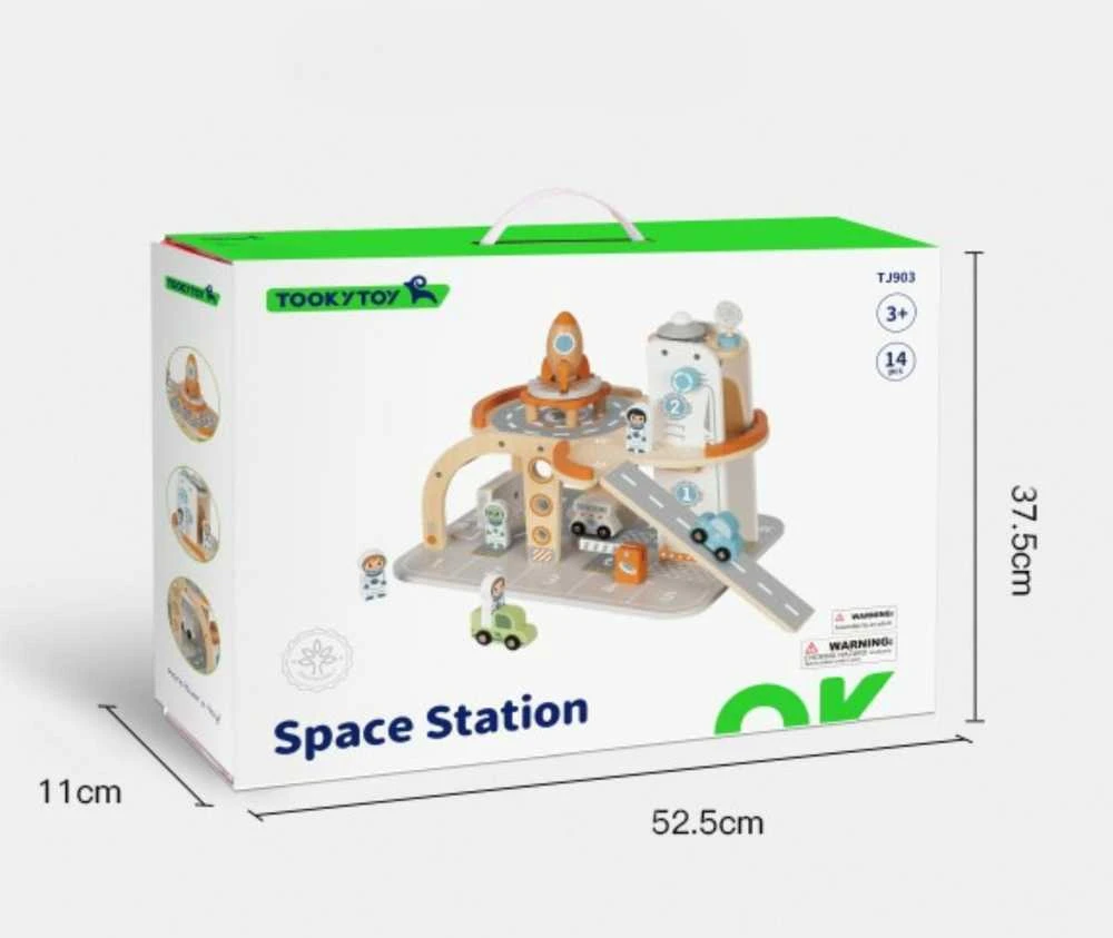 Tooky Toys Medinė kosminė stovėjimo stotis-kosminis parkingas TOOKY TOY