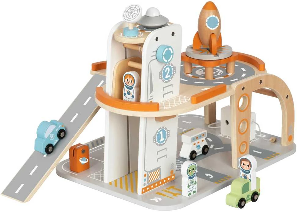 Tooky Toys Medinė kosminė stovėjimo stotis-kosminis parkingas TOOKY TOY