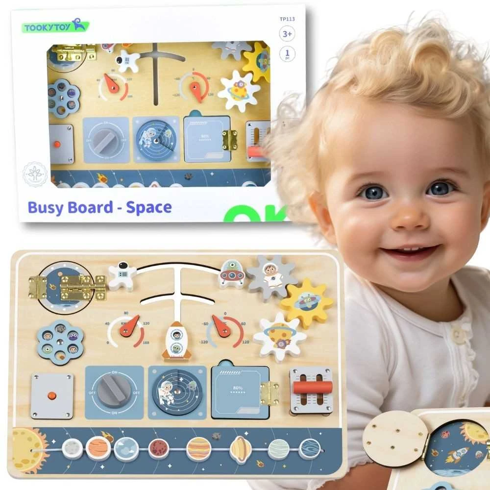 Tooky Toys Medinė kosminė Montessori lenta Tooky Toy astronauto valdymo pultas