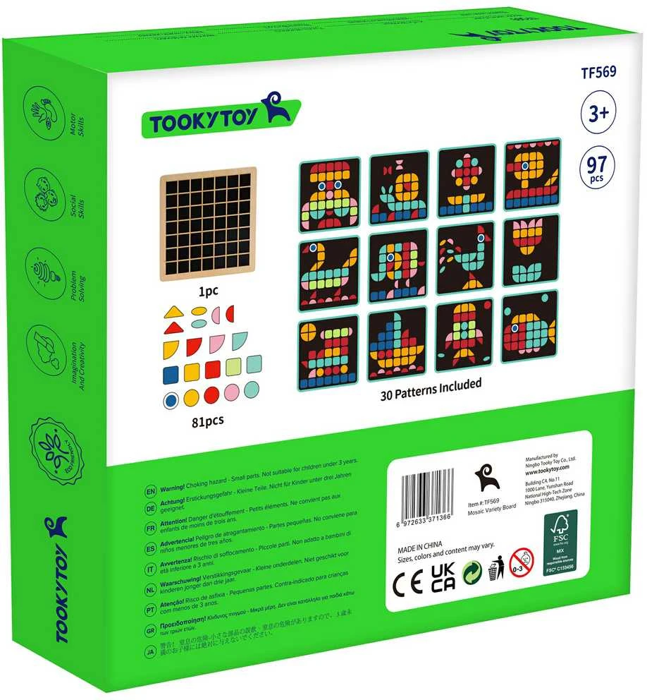 Tooky Toys TOOKY TOY Medinė mozaikinė Montessori dėlionė